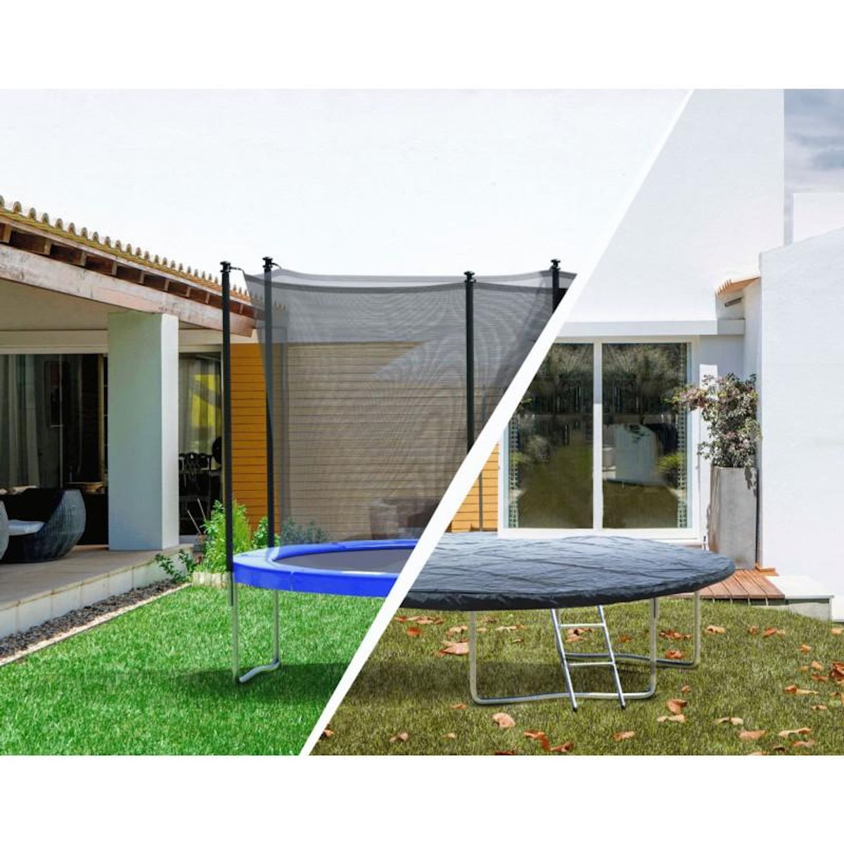 JUMP4FUN Trampoline 8Ft ø244cm noire - tuyeau arrosage et bâche de protection