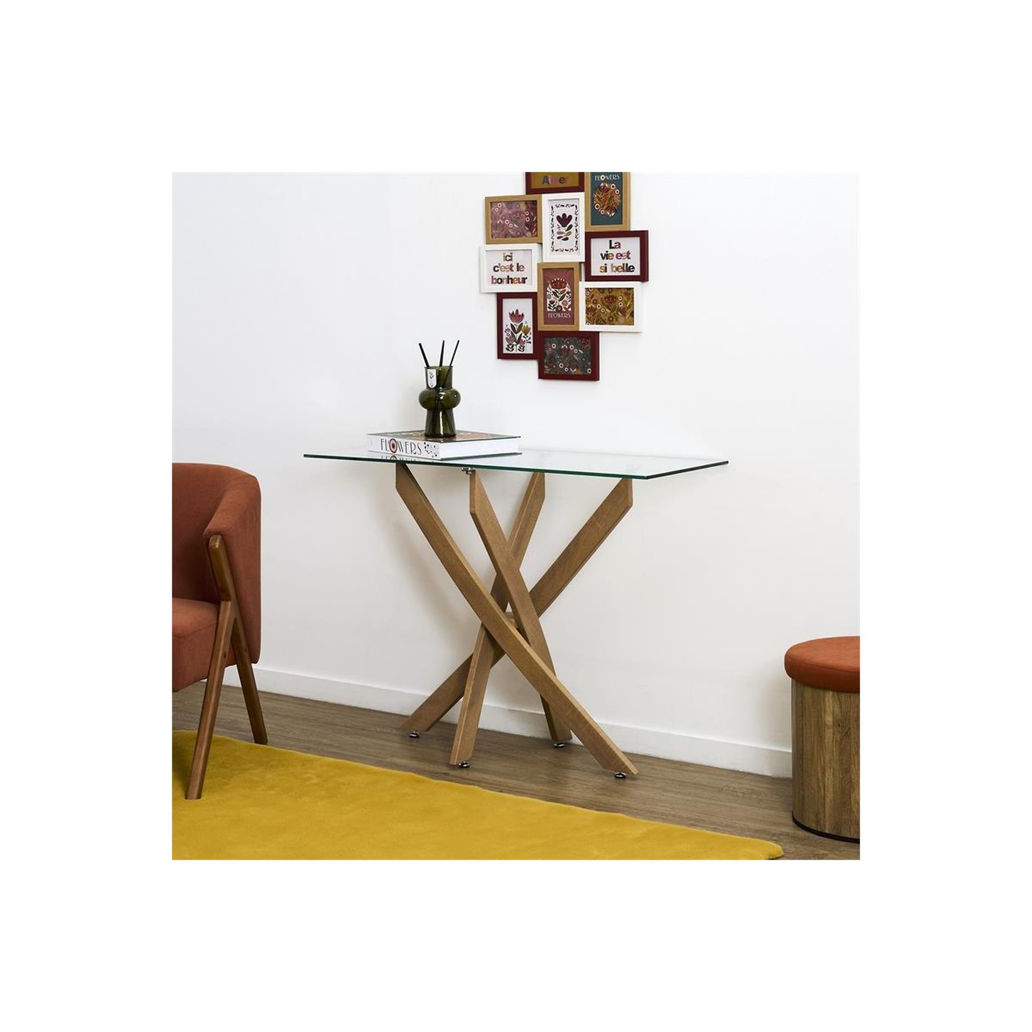 Voir la diapositive 4 : The Home Deco Factory Console en verre  heritage  100cm transparent