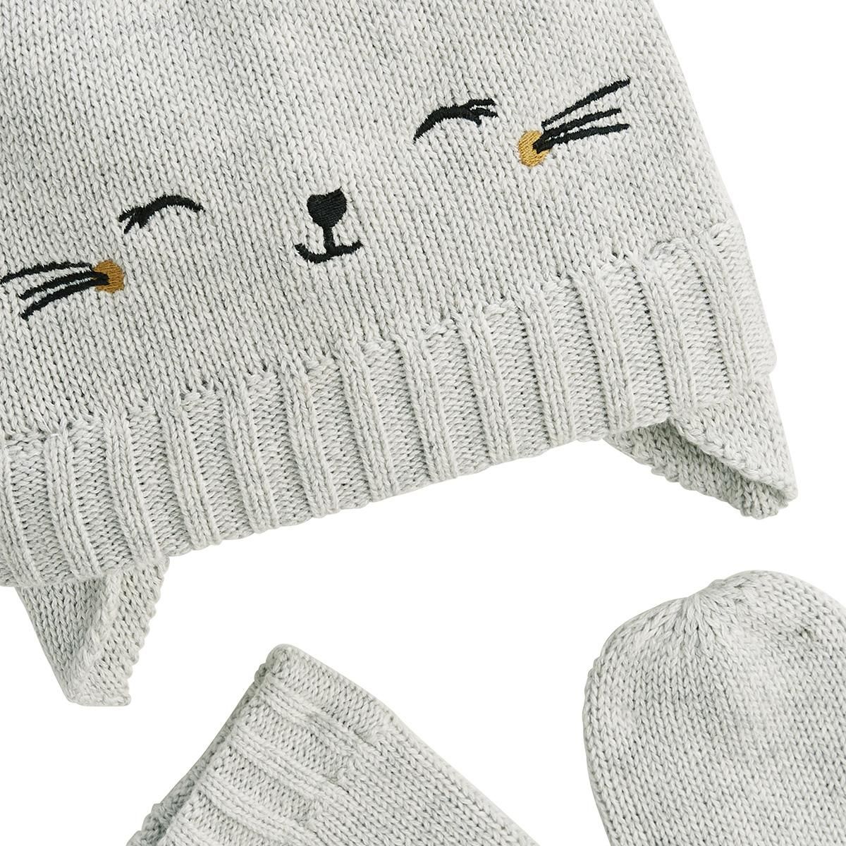 Petit Béguin Bonnet bébé et moufles en tricot Esmée