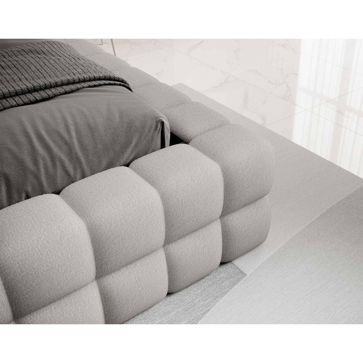 BEST MOBILIER Kingston - lit coffre - 160x200 - sommier inclus - en tissu bouclette