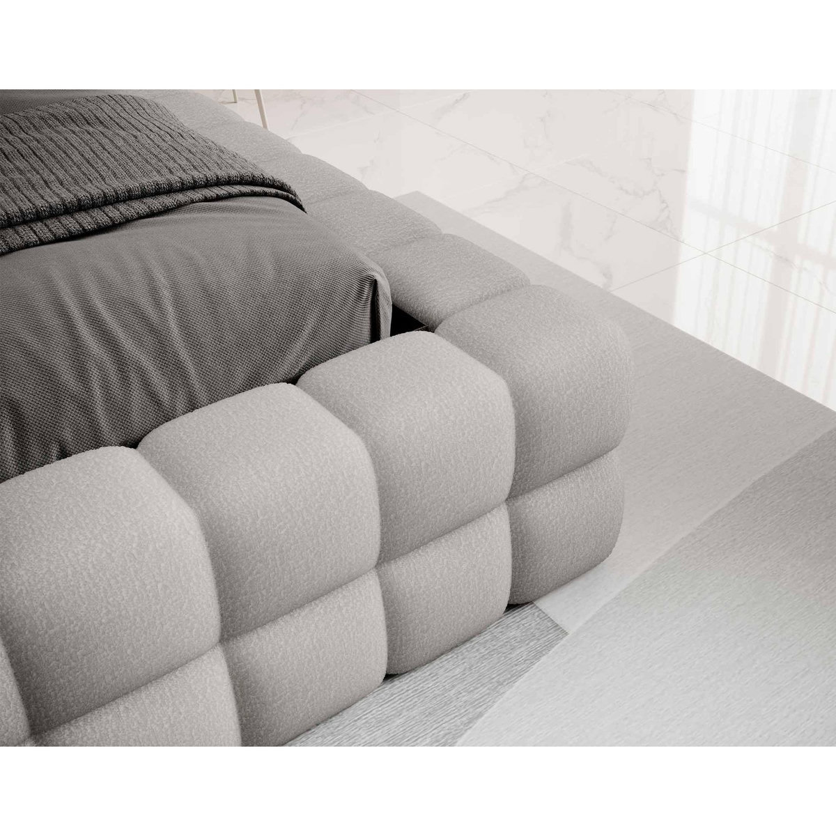 BEST MOBILIER Kingston - lit coffre - 160x200 - sommier inclus - en tissu bouclette