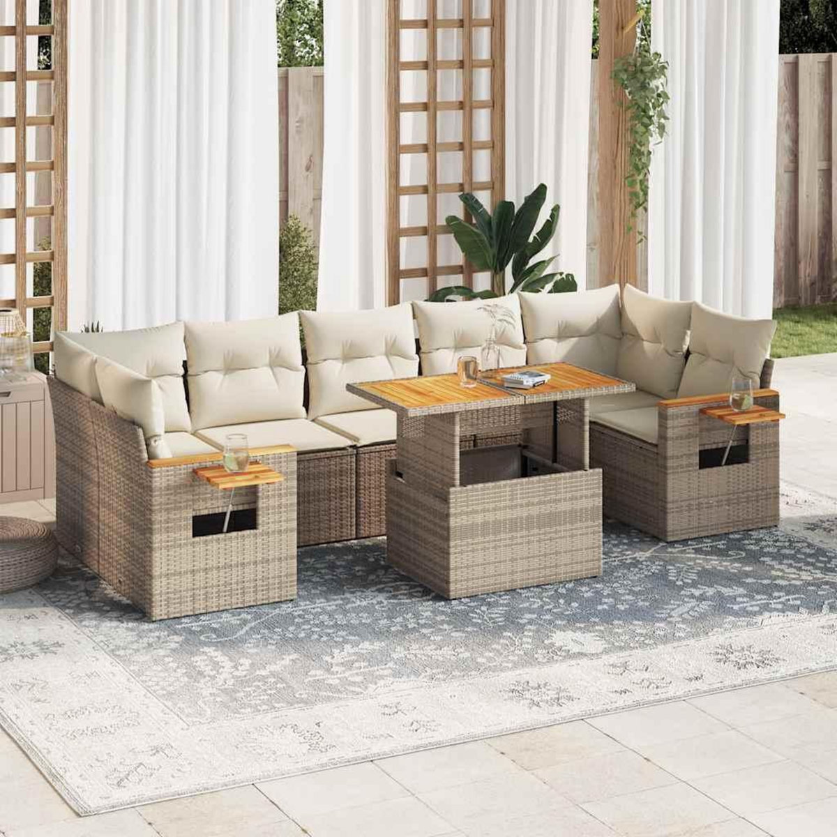 VIDAXL Salon de jardin avec coussins 8 pcs beige resine tressee acacia
