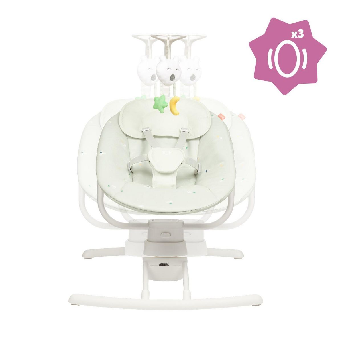BADABULLE Balancelle Electrique Bébé Latérale Lichen Badabulle - 3 Vitesses de Balancement - Arche jeux