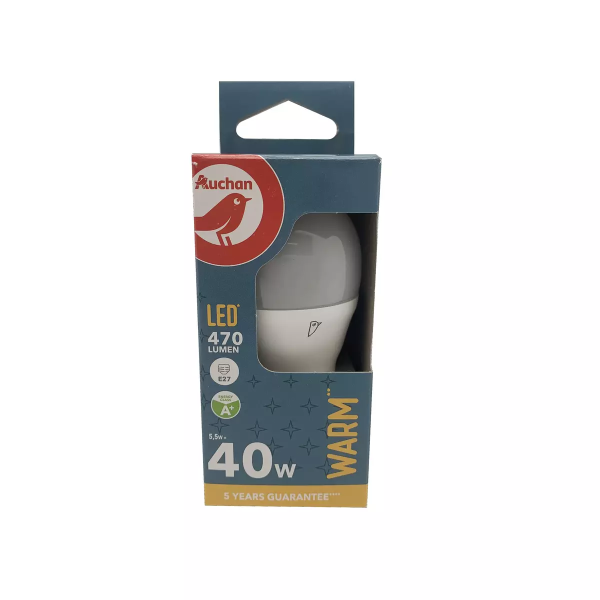 AUCHAN Ampoule LED E27 40W mini - Blanc chaud