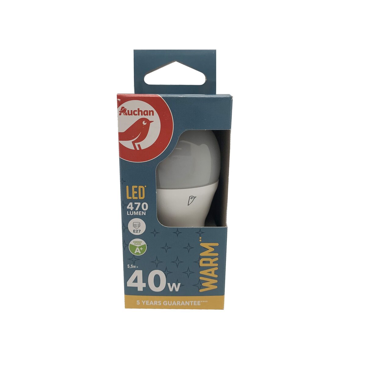 AUCHAN Ampoule LED E27 40W mini - Blanc chaud