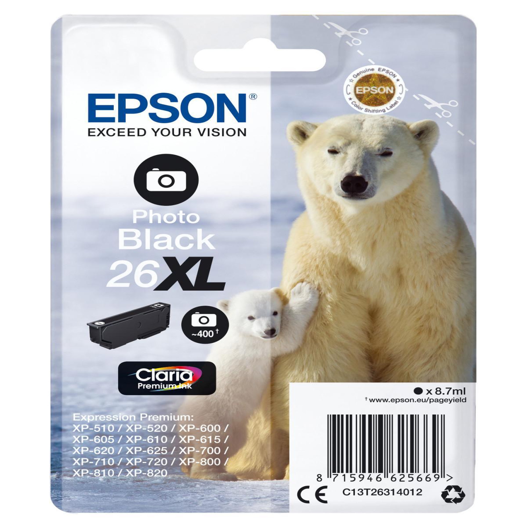 Voir la diapositive 2 : Epson Cartouche d'encre Epson 26XL Noir Photo C13T26314012