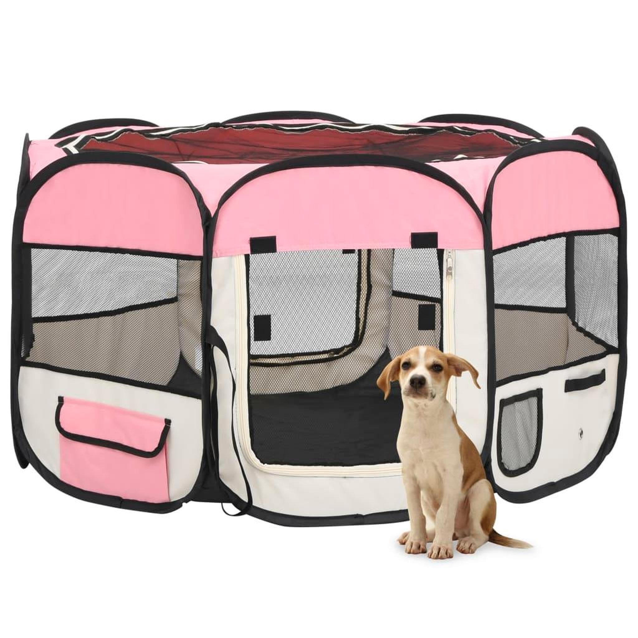 Voir la diapositive 1 : VIDAXL Parc pliable pour chien avec sac de transport Rose 110x110x58cm