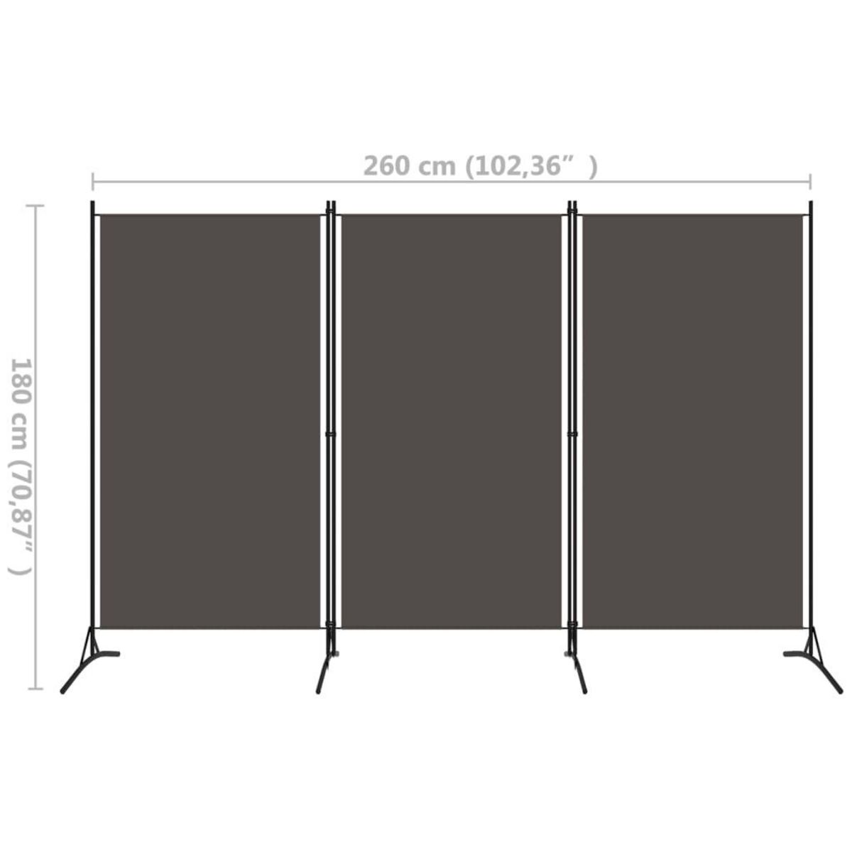 VIDAXL Cloison de separation 3 panneaux Anthracite 260x180 cm
