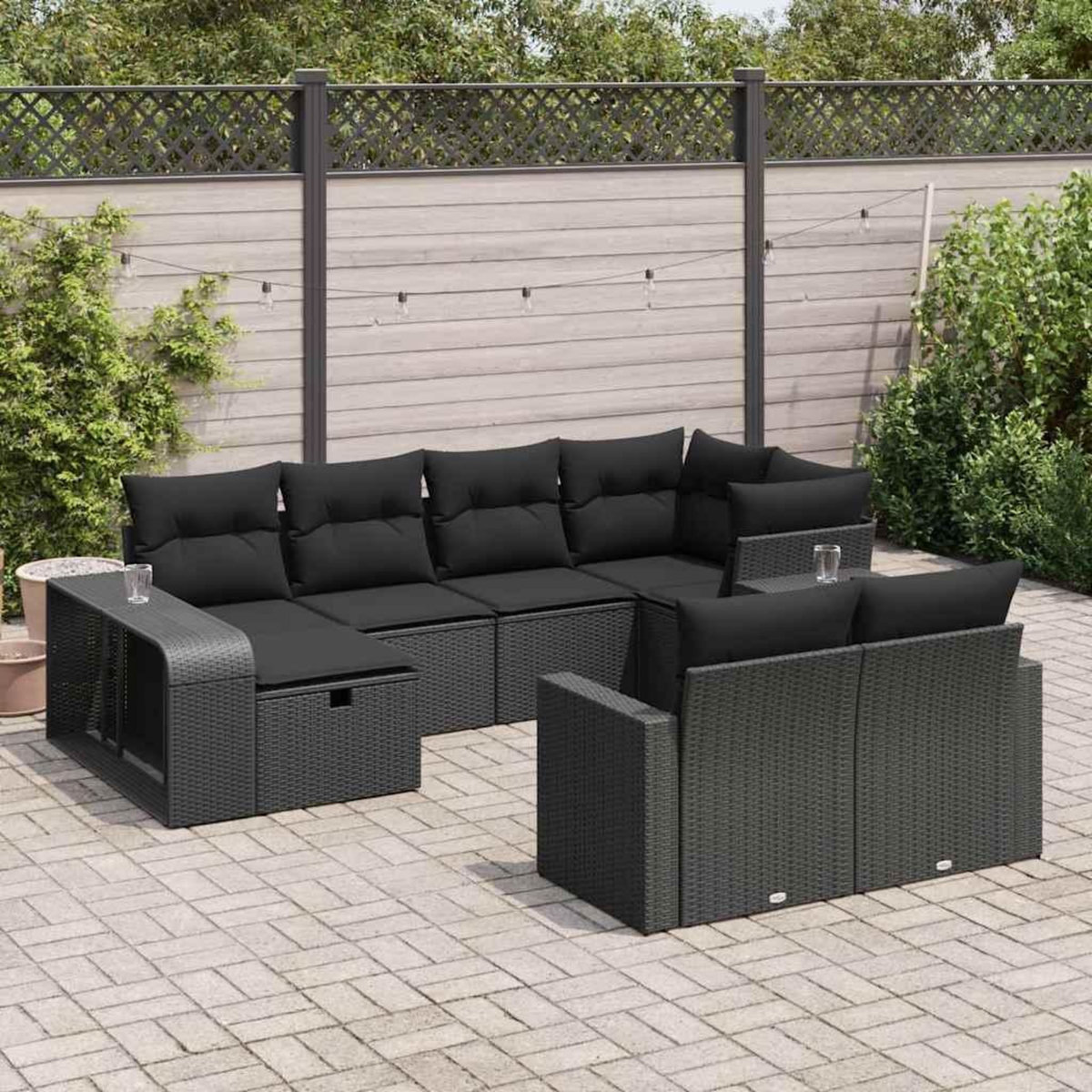 VIDAXL Salon de jardin 10 pcs avec coussins noir resine tressee
