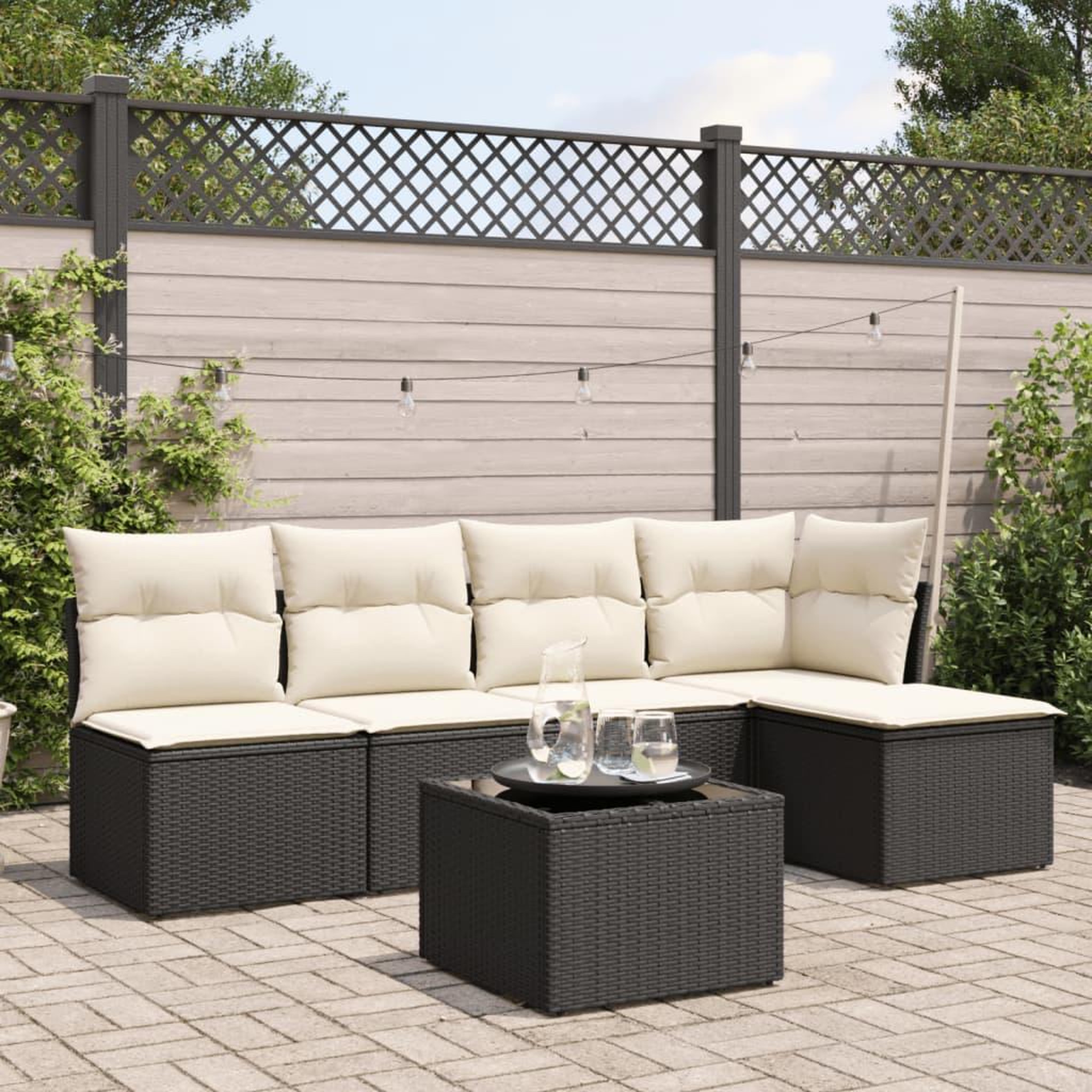 VIDAXL Salon de jardin 6 pcs avec coussins noir resine tressee