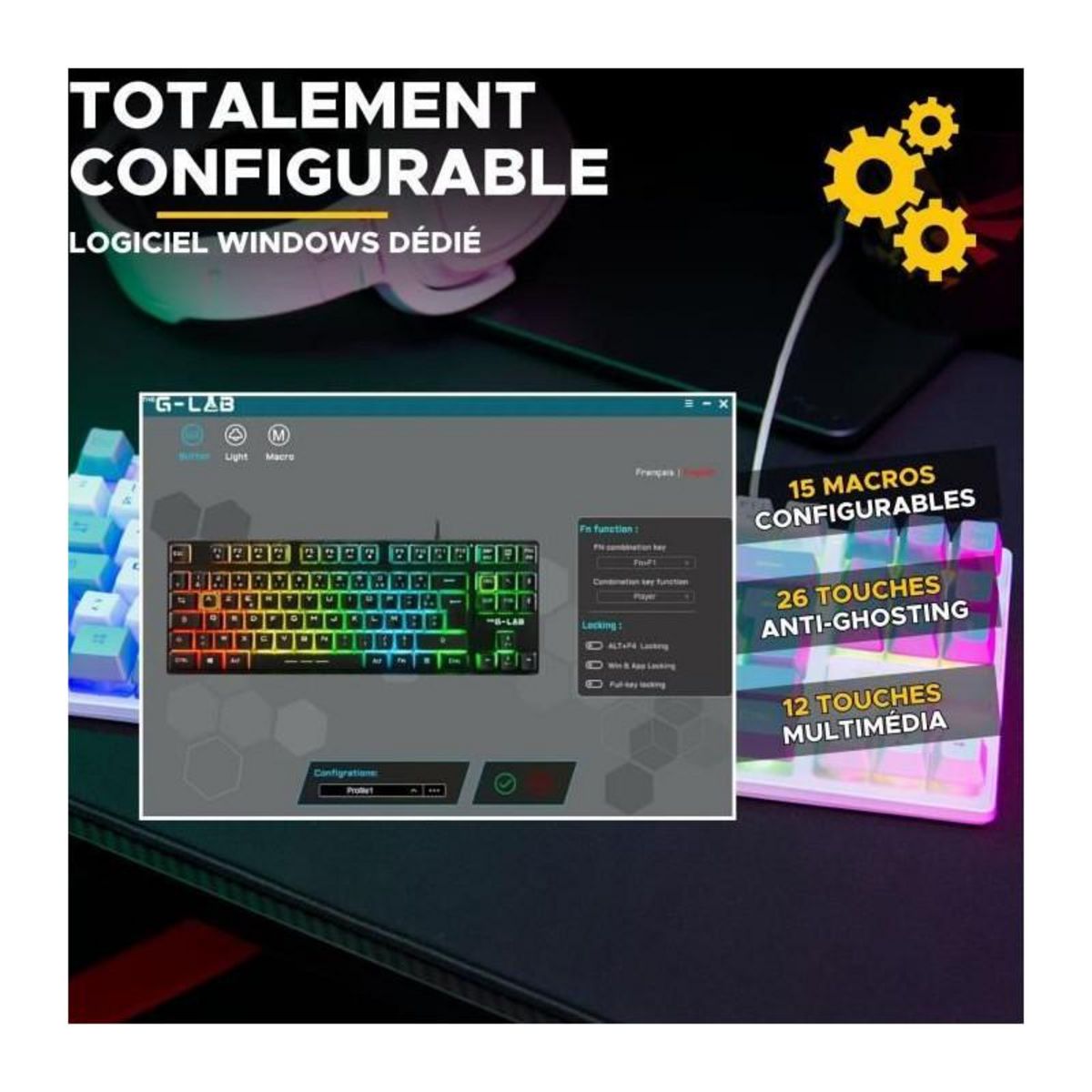 THE G-LAB Clavier Gamer - The G-Lab - KEYZ CAESIUM - RGB - Blanc & gris - TKL