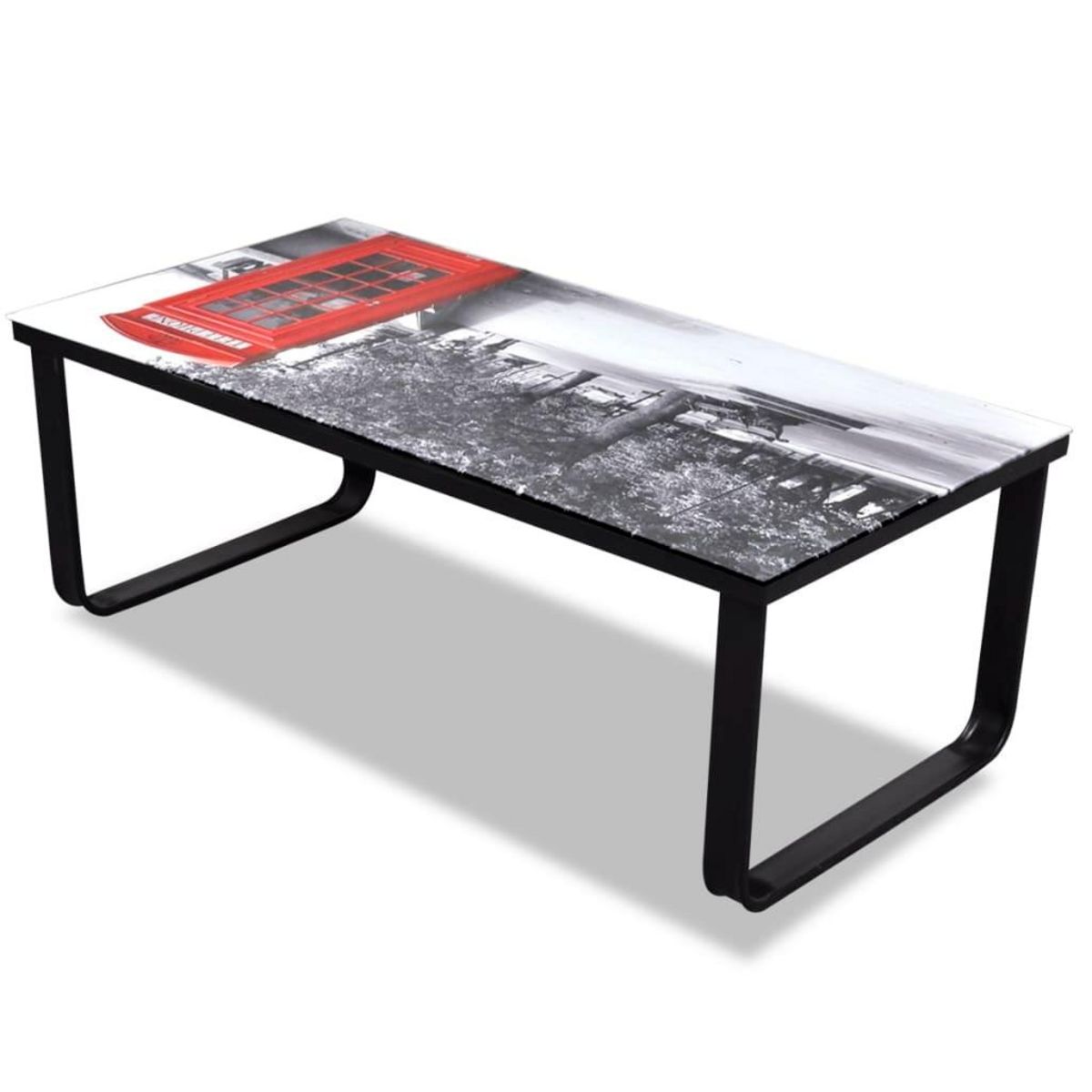 VIDAXL Table basse avec impression de cabine telephonique Dessus verre