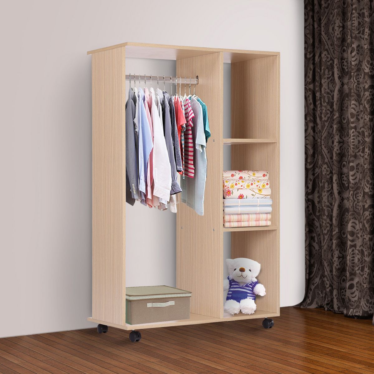 HOMCOM Armoire penderie armoire de rangement mobile panneaux de particules coloris chêne clair