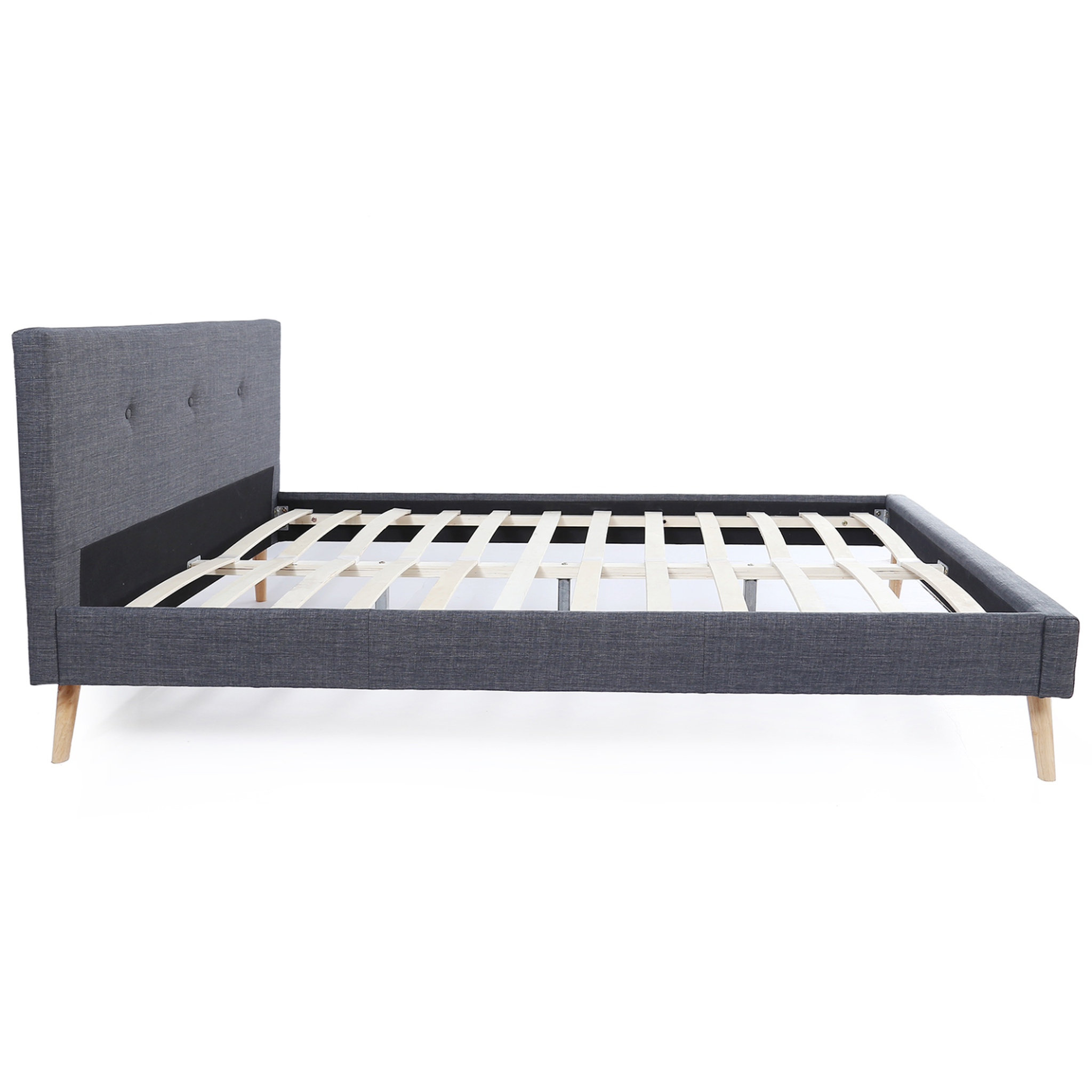 Voir la diapositive 6 : ID MARKET Lit double scandinave oslo avec tête de lit et sommier 160 x 200 cm tissu gris anthracite