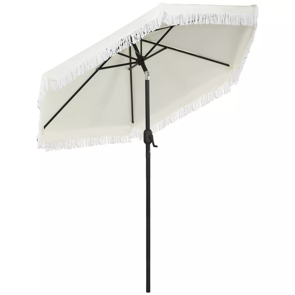 OUTSUNNY Parasol inclinable de jardin Ø 225 cm style bohème à franges crème