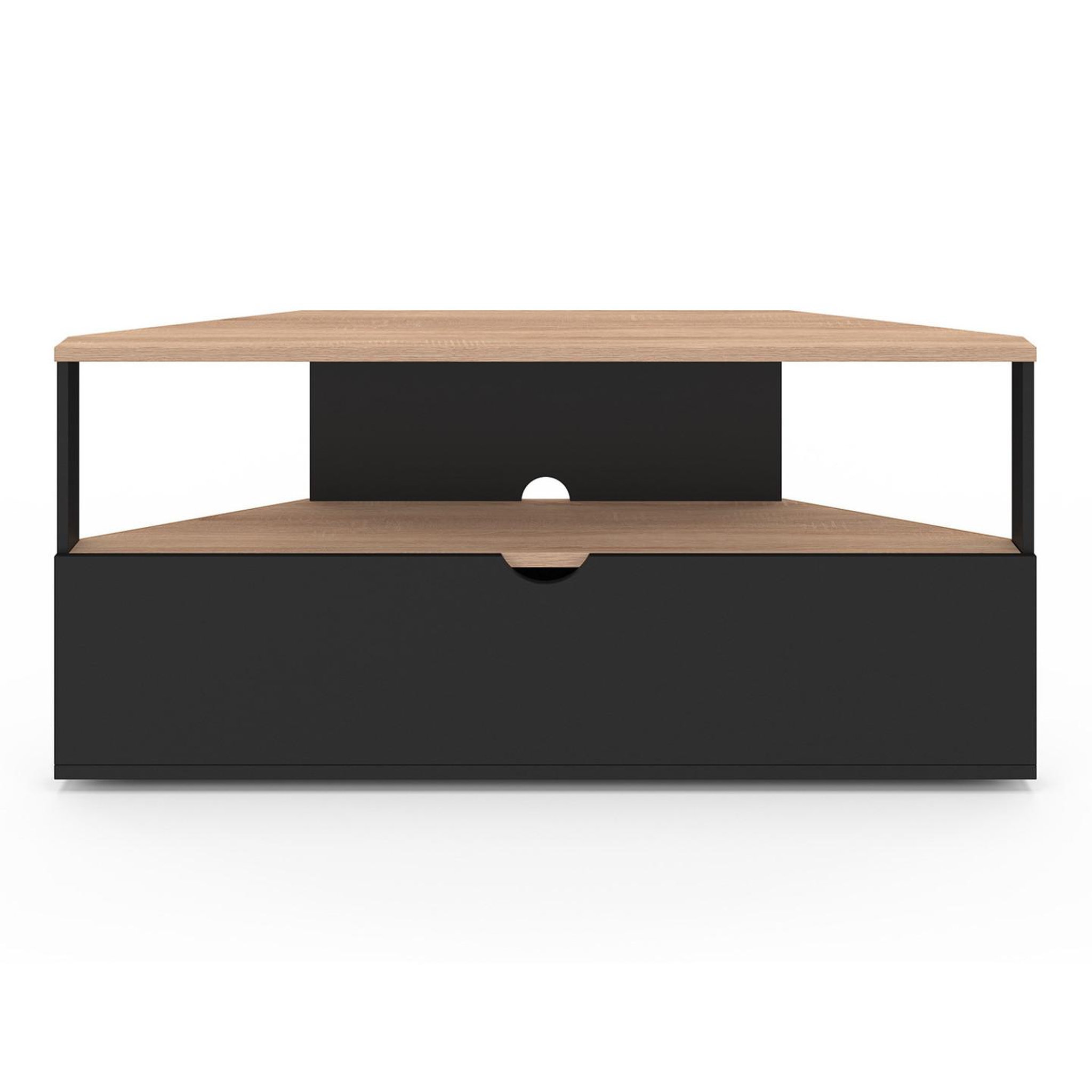 Voir la diapositive 3 : ID MARKET Meuble tv 100 cm d'angle eli bois façon hêtre et noir
