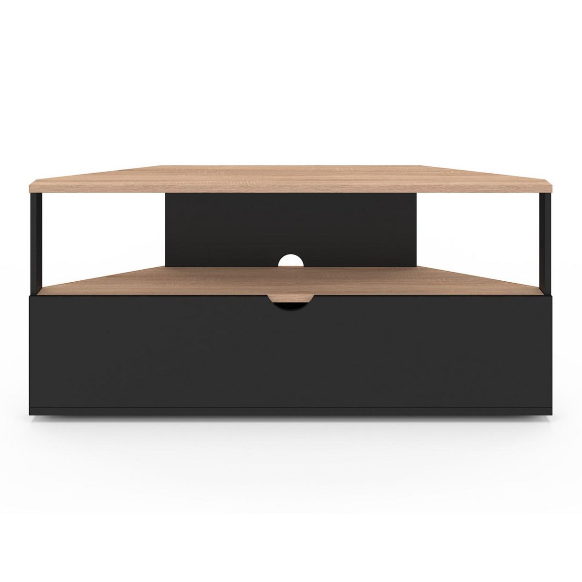 ID MARKET Meuble TV 100 cm d'angle ELI bois façon hêtre et noir