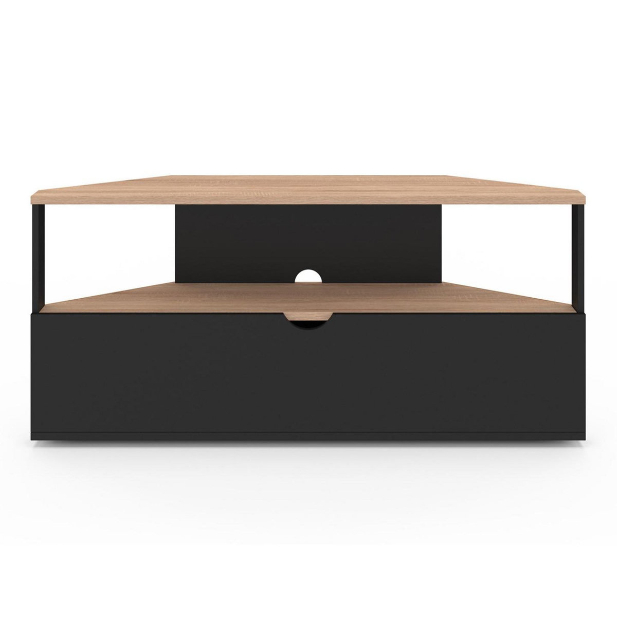 ID MARKET Meuble TV 100 cm d'angle ELI bois façon hêtre et noir