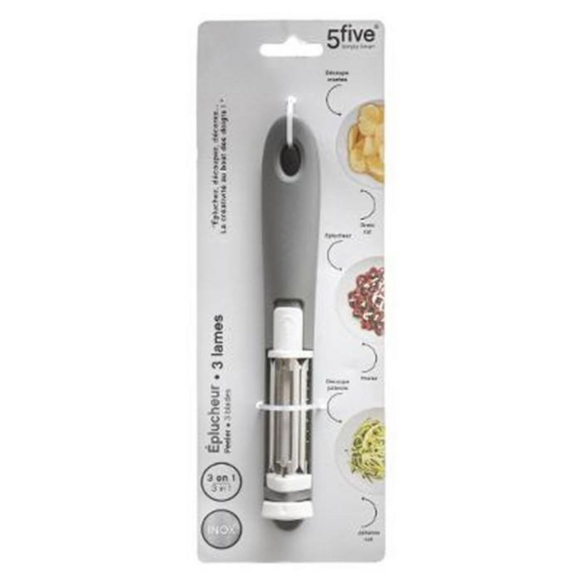 FIVE Éplucheur en Acier  3 Lames  20cm Gris
