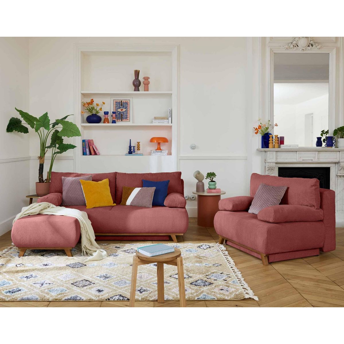 BEST MOBILIER Cristal - pouf modulable - 65 cm - en velours texturé