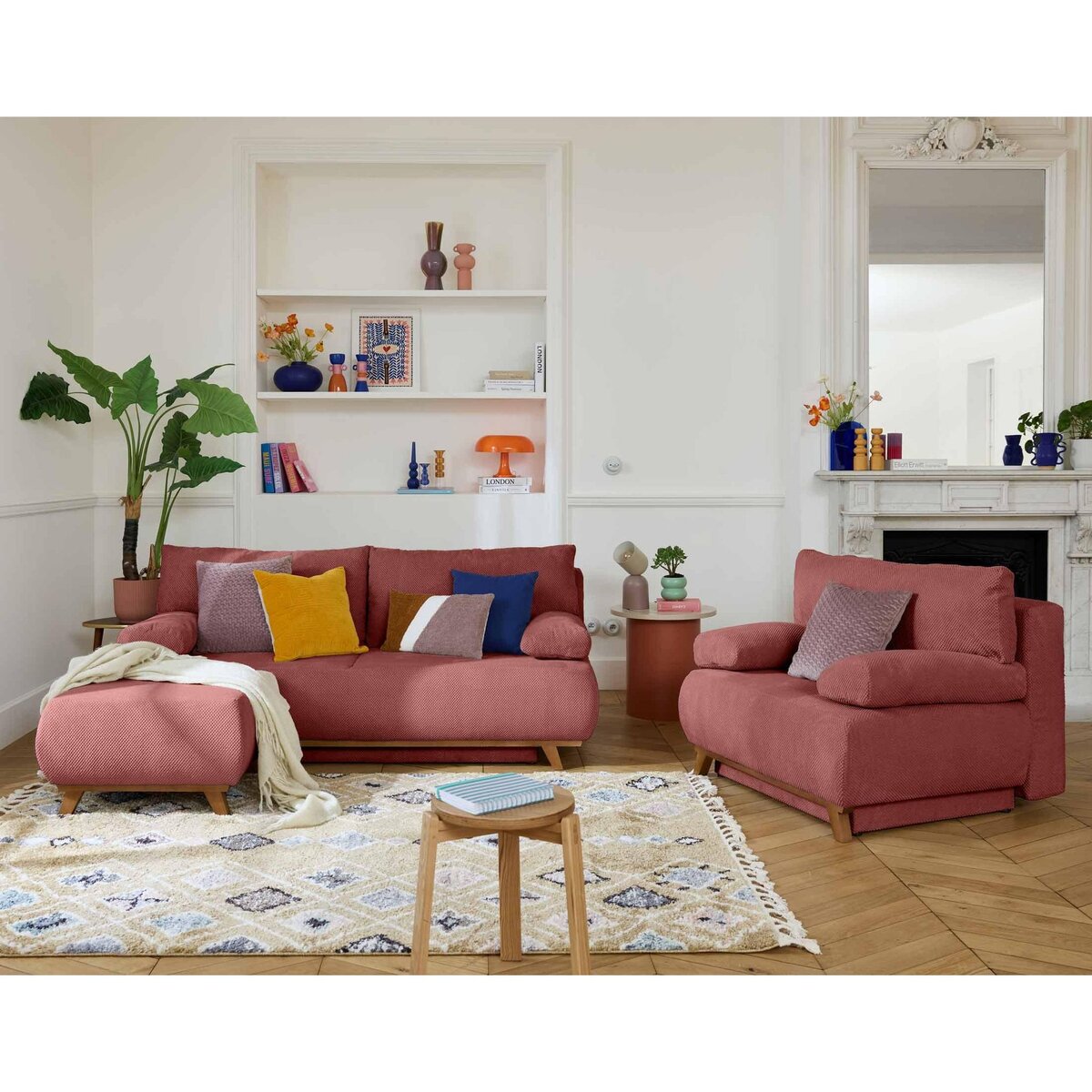 BEST MOBILIER Cristal - pouf modulable - 65 cm - en velours texturé