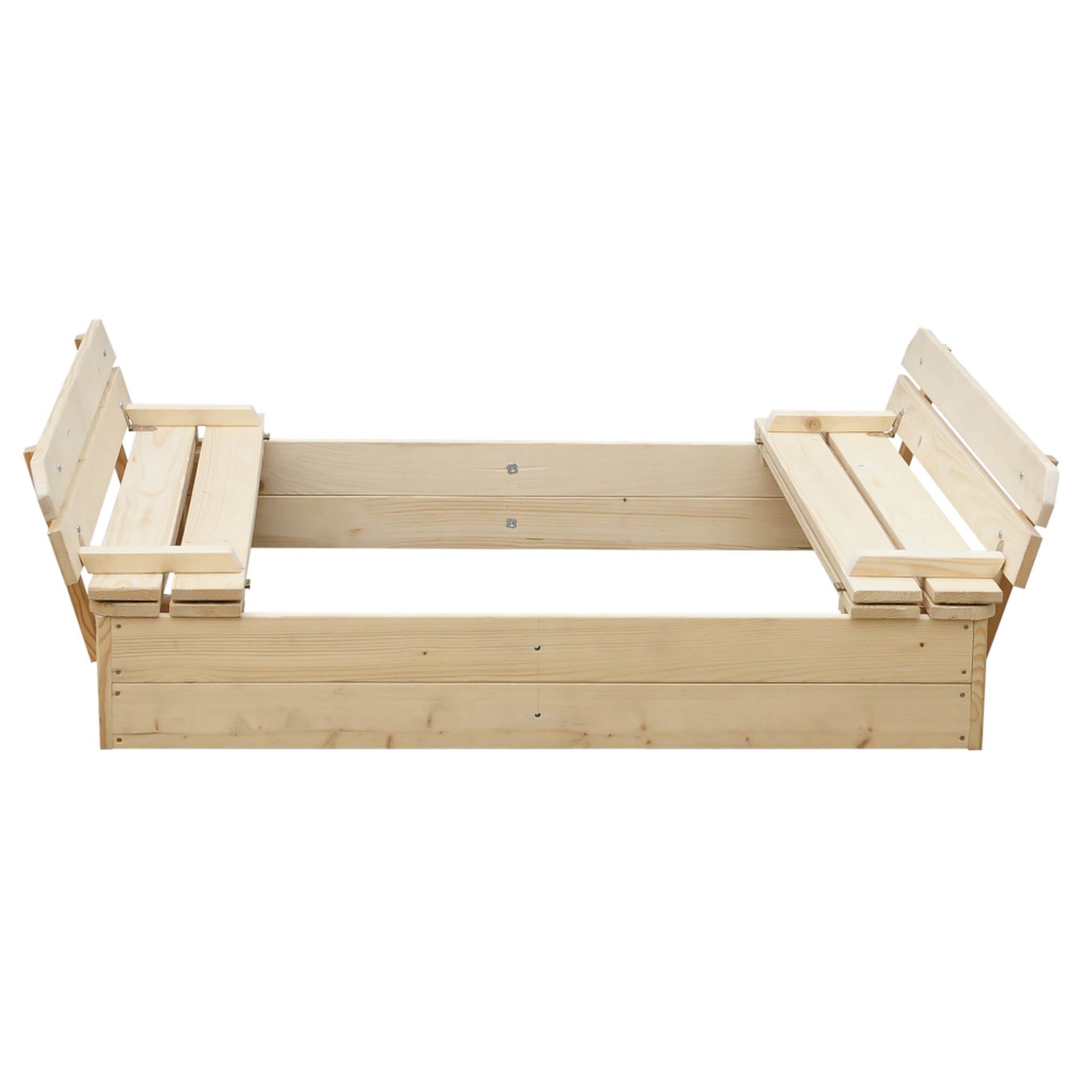 Voir la diapositive 2 : TIMBELA Bac à sable en bois avec couvercle et banc rabattables - 118 x 122 x h20 cm m051-1
