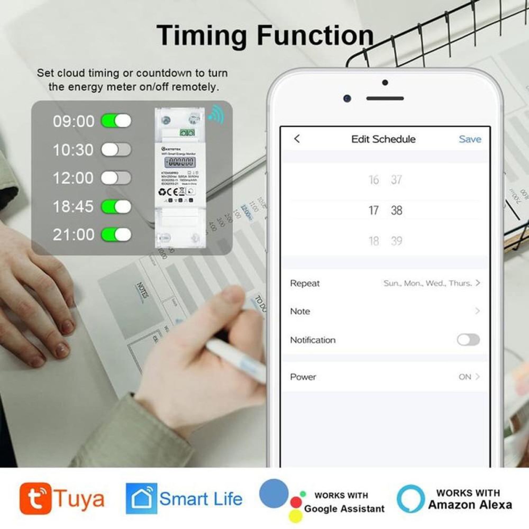 Voir la diapositive 3 : Compteur d'énergie WiFi smart DIN rail monophasé bidirectionnel 5(65)A 90-250V KTEM06PRO avec écran LCD
