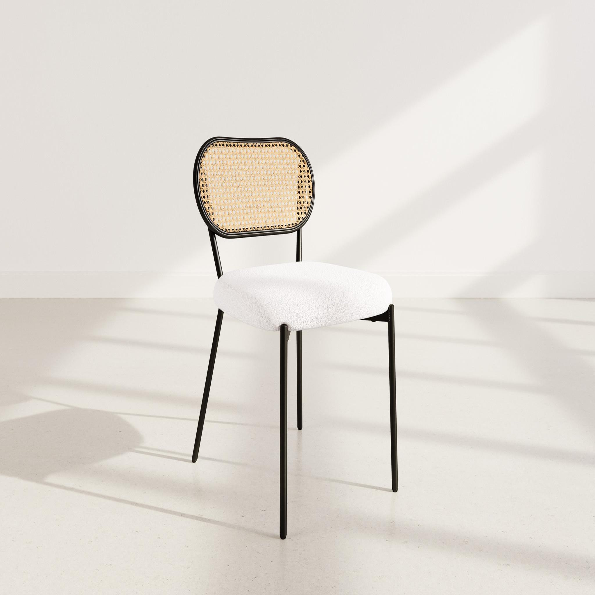 Voir la diapositive 2 : BEST MOBILIER Luciano - lot de 2 chaises cannage - dossier arrondi - en tissu bouclette