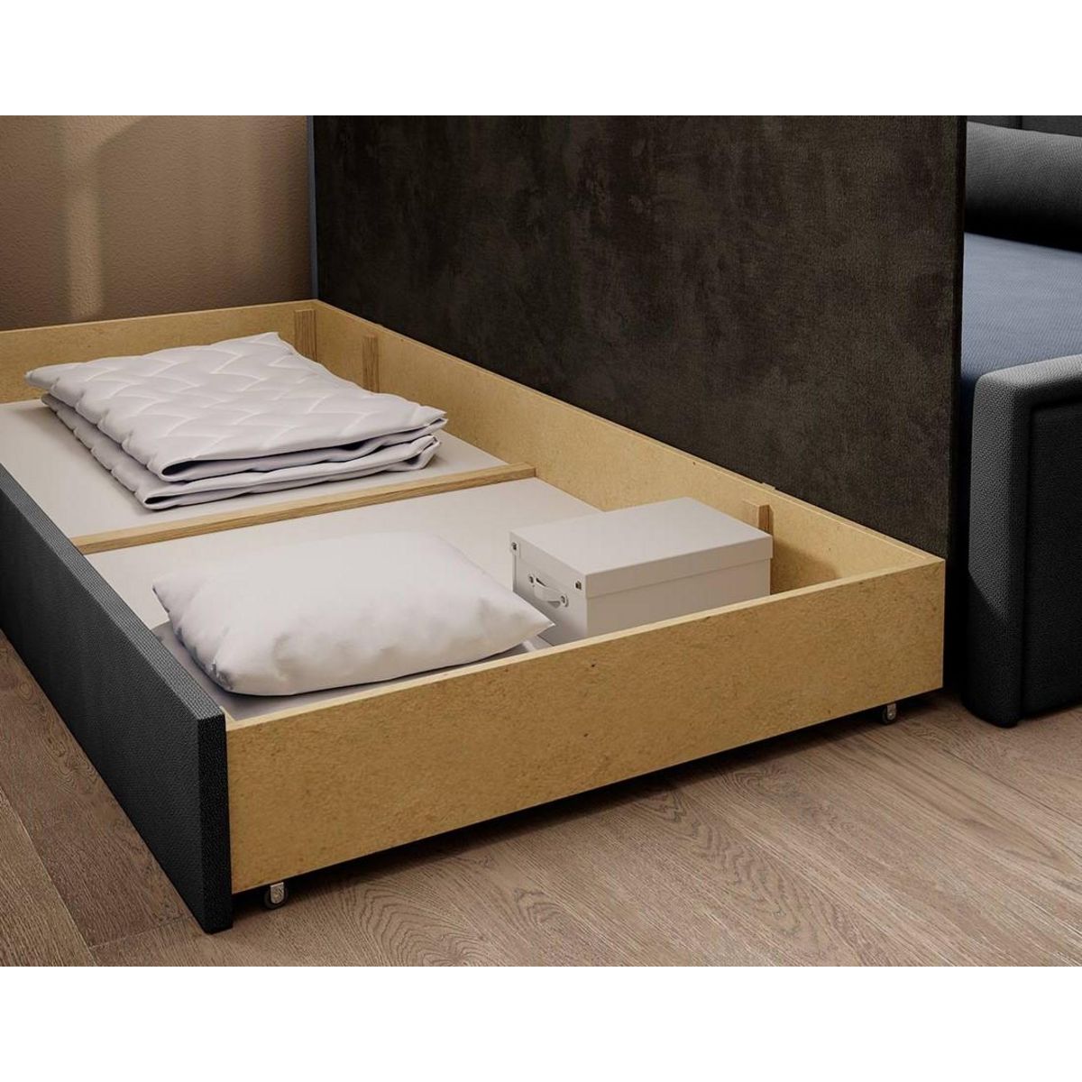 BEST MOBILIER James - canapé 3 places gauche convertible avec coffre en velours