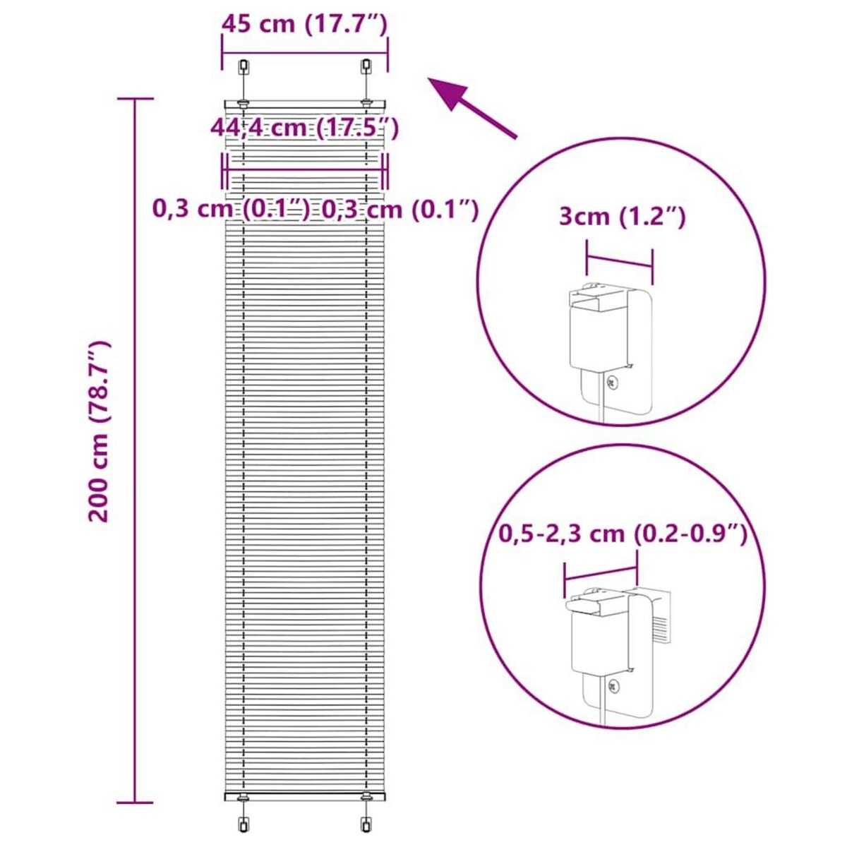 VIDAXL Store plisse vert petrole 45x200 cm largeur du tissu 44,4 cm