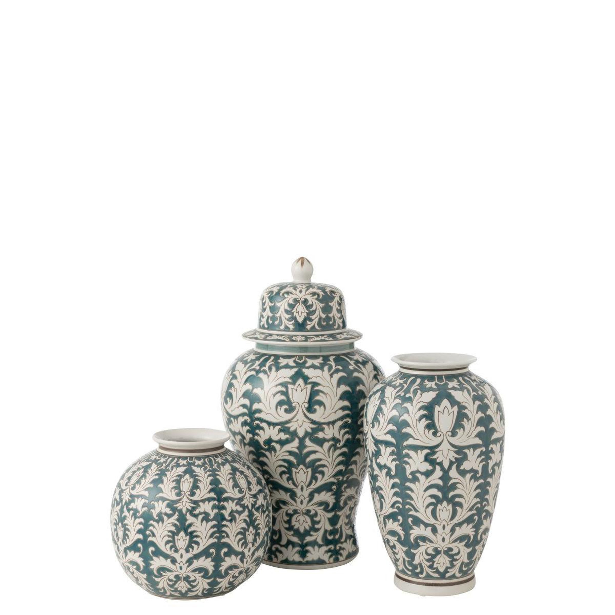 Voir la diapositive 3 : J-LINE Vase déco en verre  victoria  51cm vert & blanc