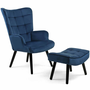 Voir la diapositive 1 : ID MARKET Fauteuil scandinave ANIA avec repose pieds velours bleu