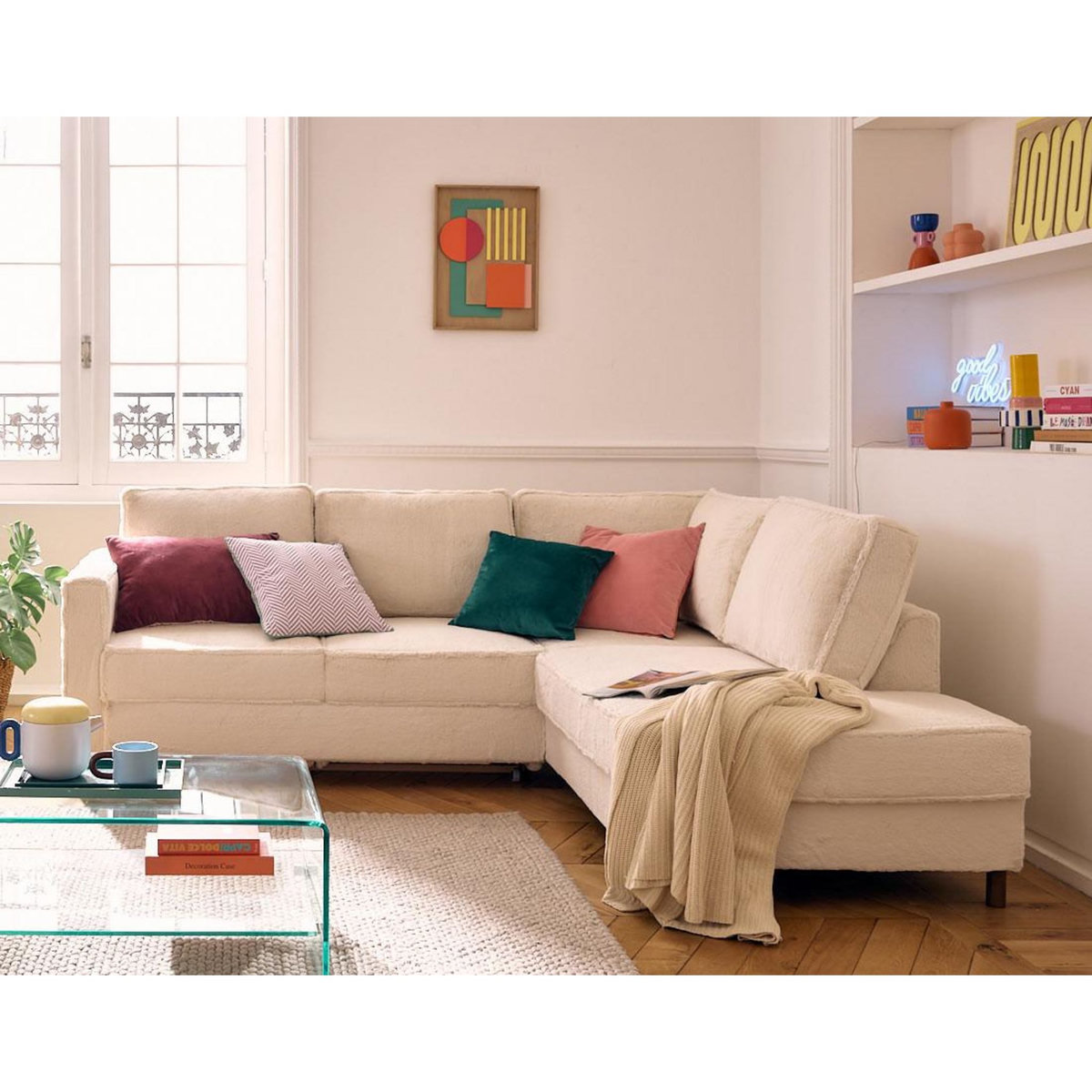 LISA DESIGN Jake - canapé d'angle droit 5 places convertible en fausse fourrure