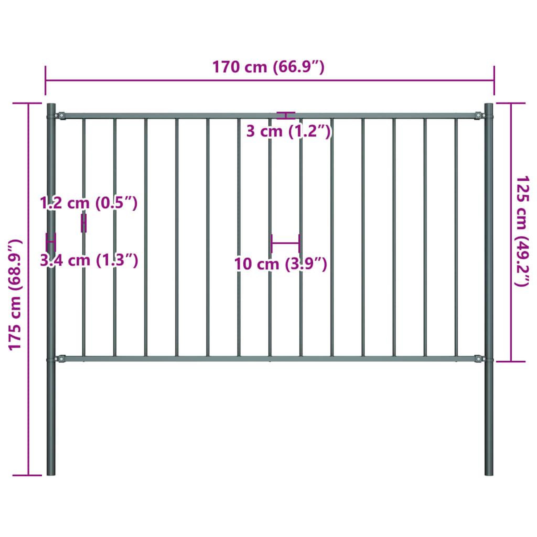 Voir la diapositive 5 : VIDAXL Panneau cloture poteau Acier enduit poudre 1,7x1,25m Anthracite