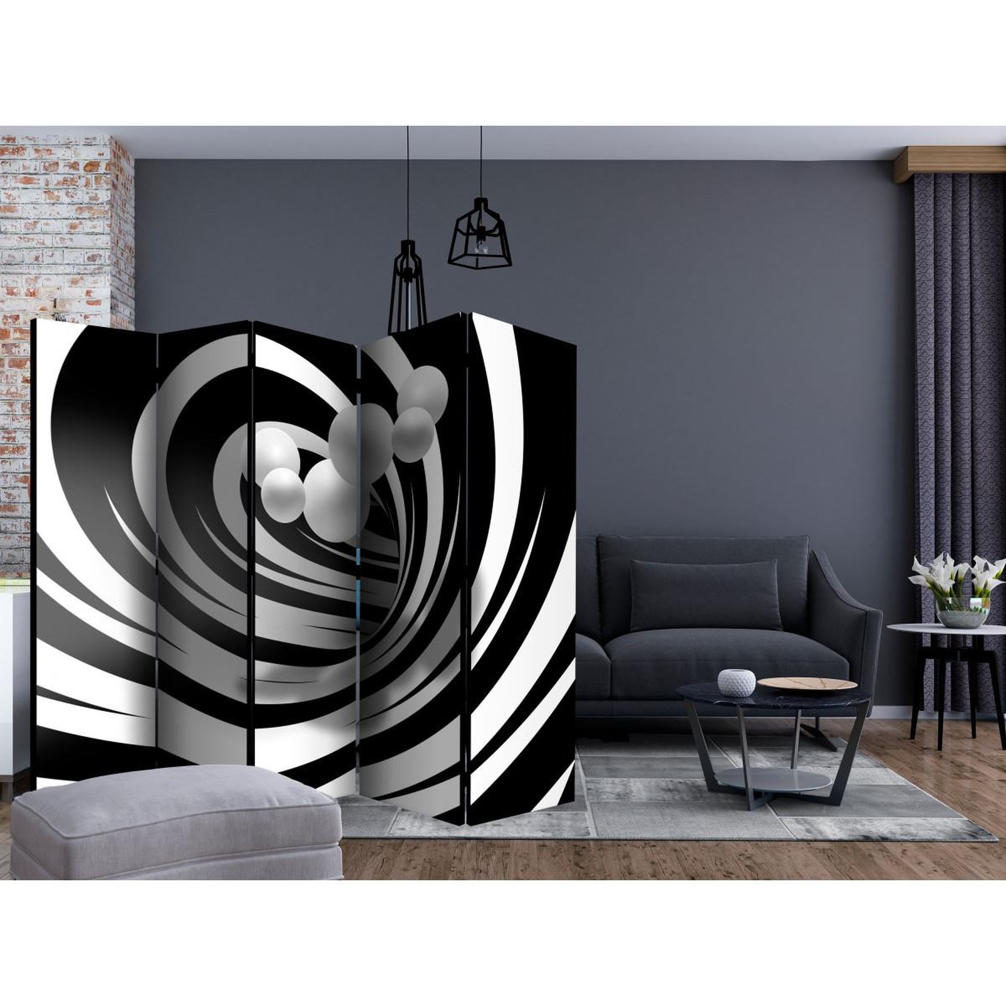 Voir la diapositive 2 : Paris Prix Paravent 5 volets  twisted in black & white  172x225cm