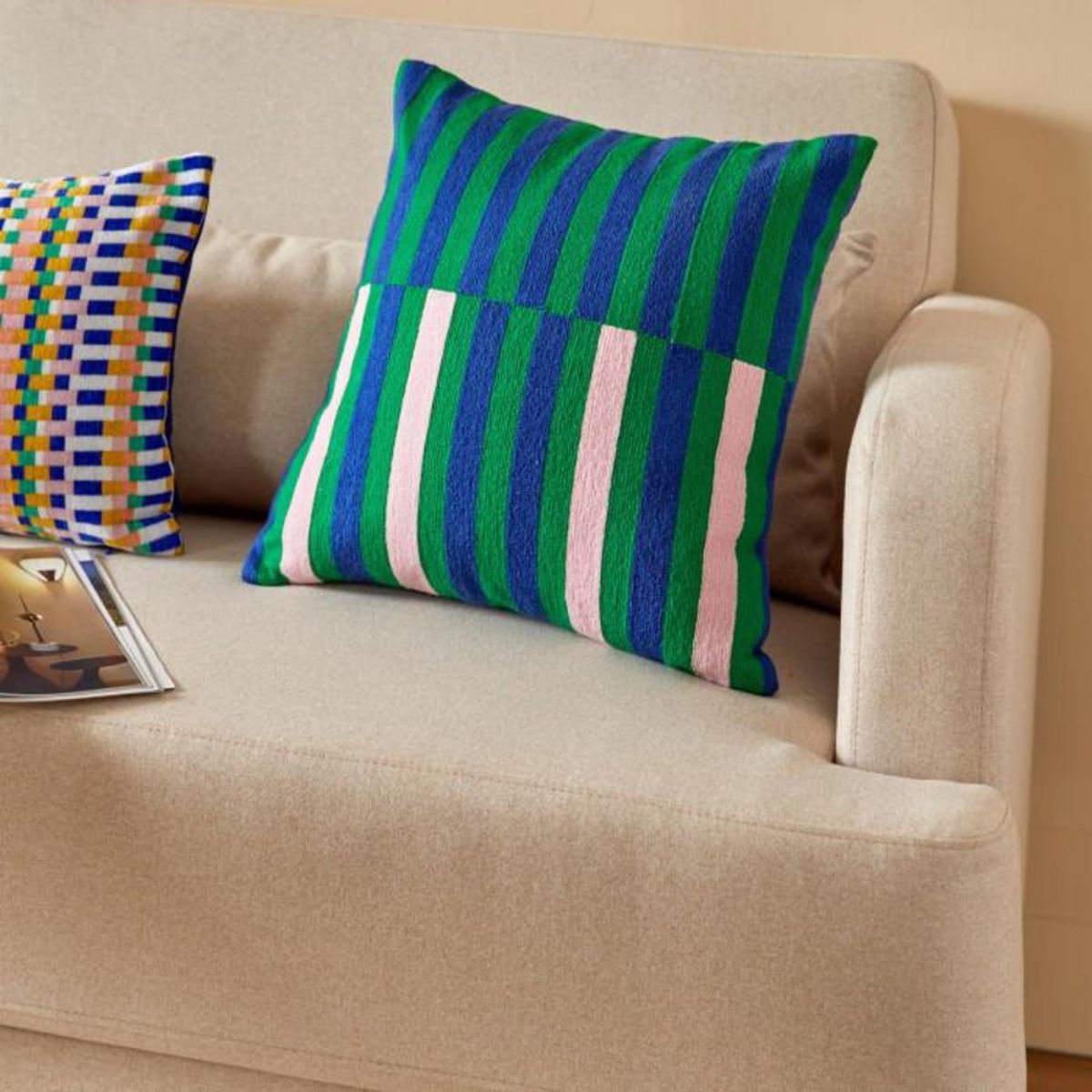 ATMOSPHERA Coussin Déco Brodé  Disso  40x40cm Vert