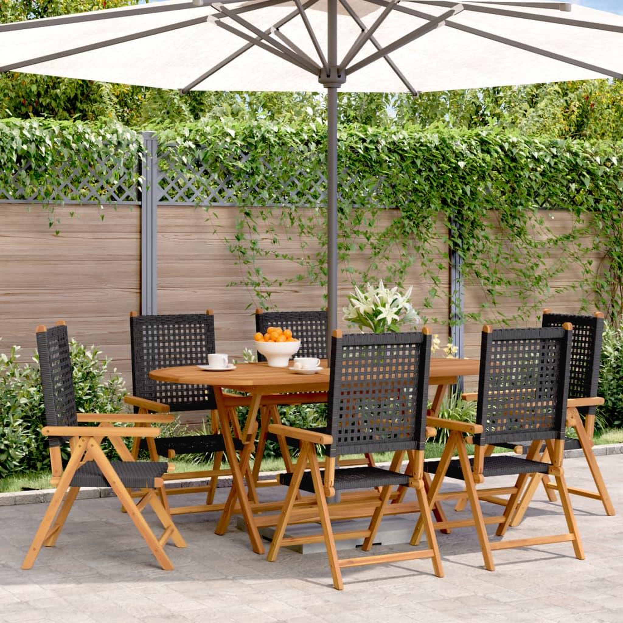 VIDAXL Chaises inclinables de jardin lot de 6 noir rotin bois massif