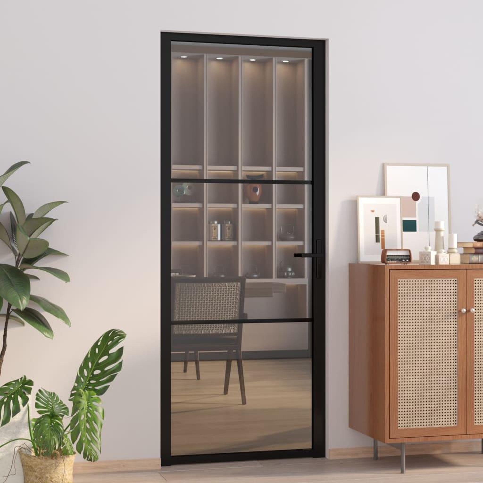 VIDAXL Porte interieure 83x201,5 cm Noir Verre ESG et aluminium