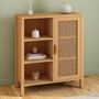 Voir la diapositive 2 : ID MARKET Buffet d'appoint 3 étagères et placard 70 cm EDHEN bois et cannage