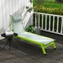 Voir la diapositive 2 : OUTSUNNY Bain de soleil transat inclinable 5 positions - tétière, 2 roulettes - alu. textilène vert