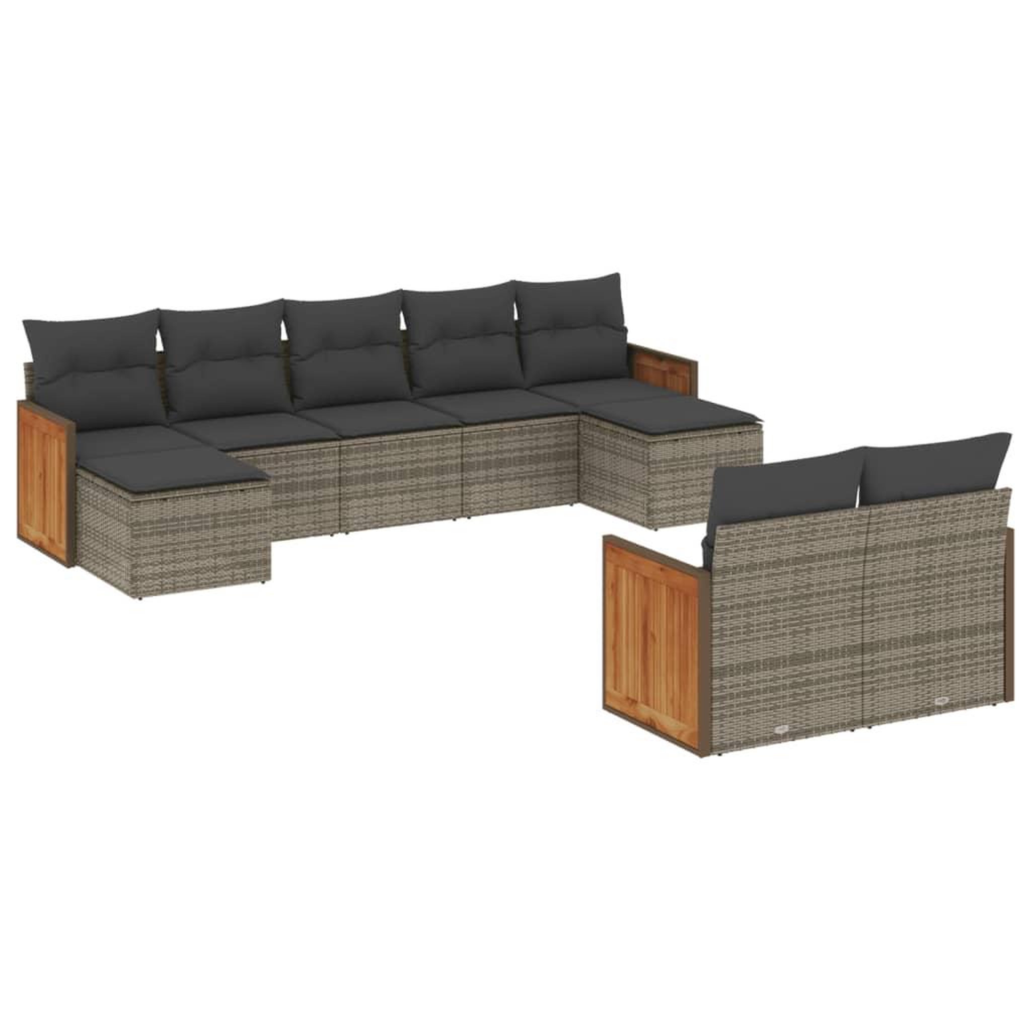 Voir la diapositive 2 : VIDAXL Salon de jardin 9 pcs avec coussins gris resine tressee
