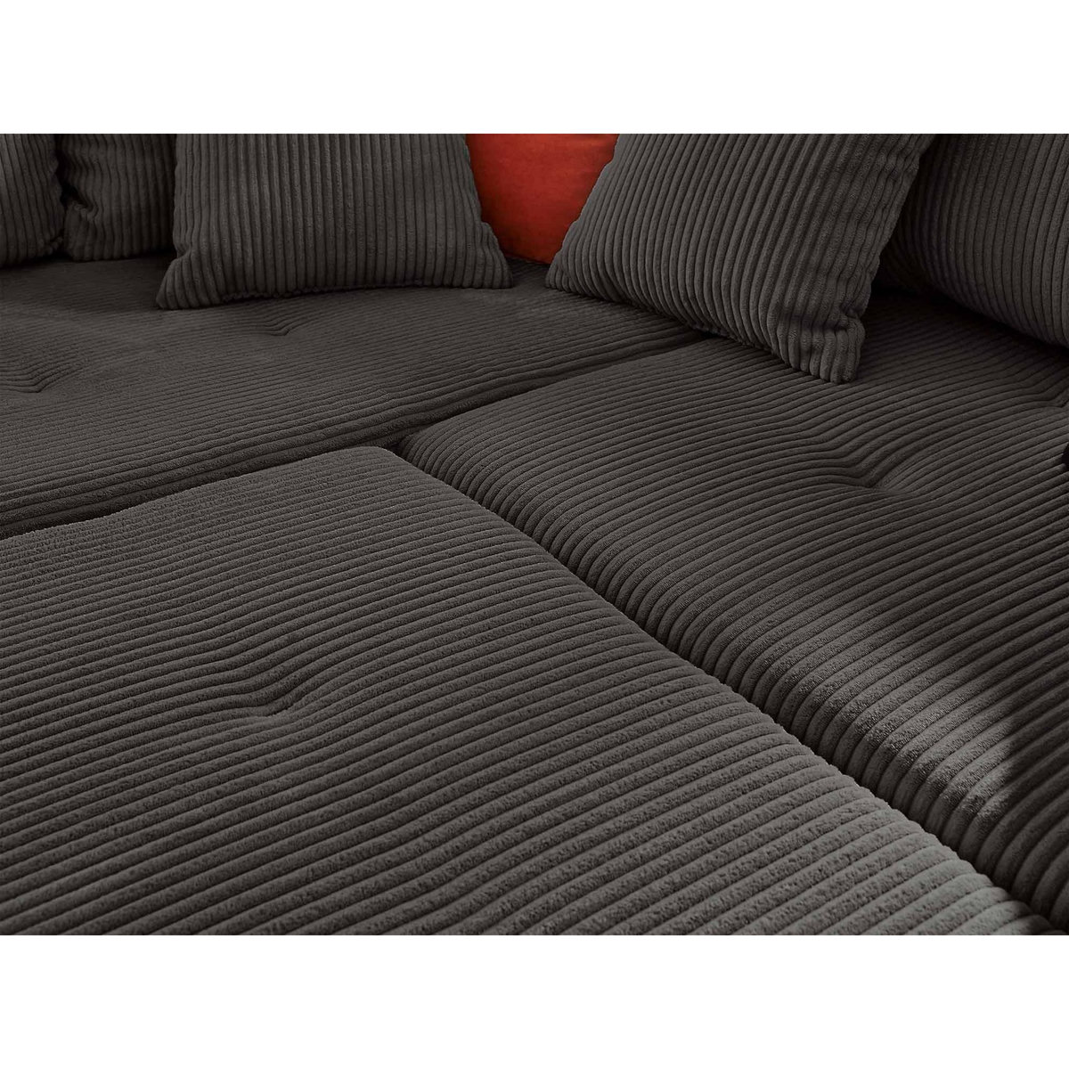 LISA DESIGN Rune - canapé panoramique d'angle droit - 7 places - avec pouf d'appoint - en velours côtelé