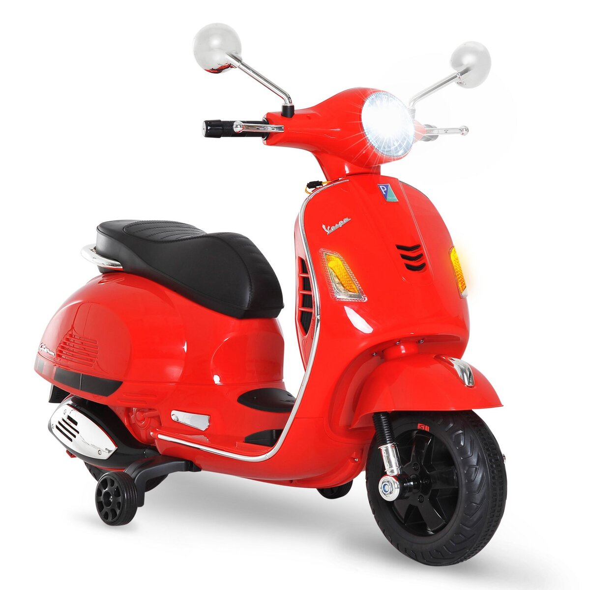HOMCOM Scooter moto électrique enfants 6 V dim. 102L x 51l x 76H cm musique MP3 port USB klaxon phare feu AR rouge Vespa