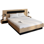 ID MARKET Lit double SANTA avec tête de lit + tables de chevet intégrées et sommier 140 x 190 cm bois et noir