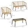 Voir la diapositive 3 : OUTSUNNY Salon de jardin 4 places 4 pièces style colonial table basse coussins gris fournis résine tressée aspect rotin