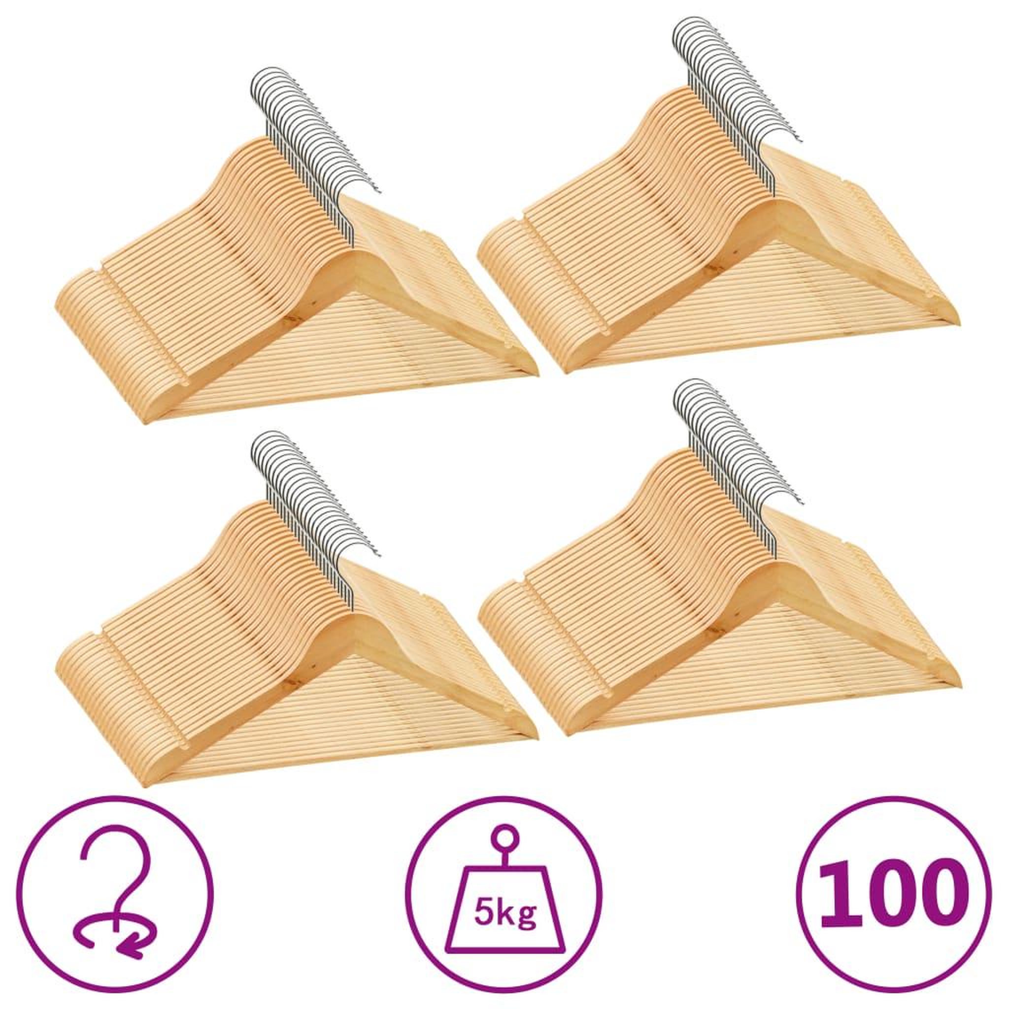 Voir la diapositive 1 : VIDAXL Cintres antiderapants 100 pcs Bois dur