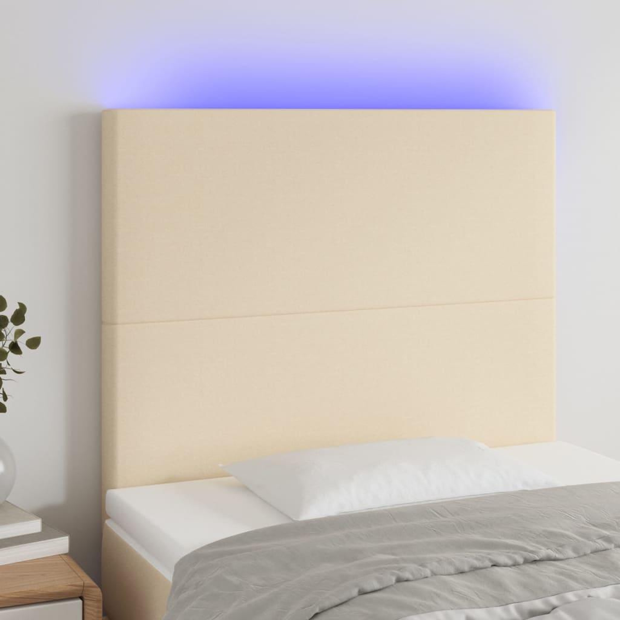 Voir la diapositive 1 : VIDAXL Tete de lit a LED Creme 100x5x118/128 cm Tissu