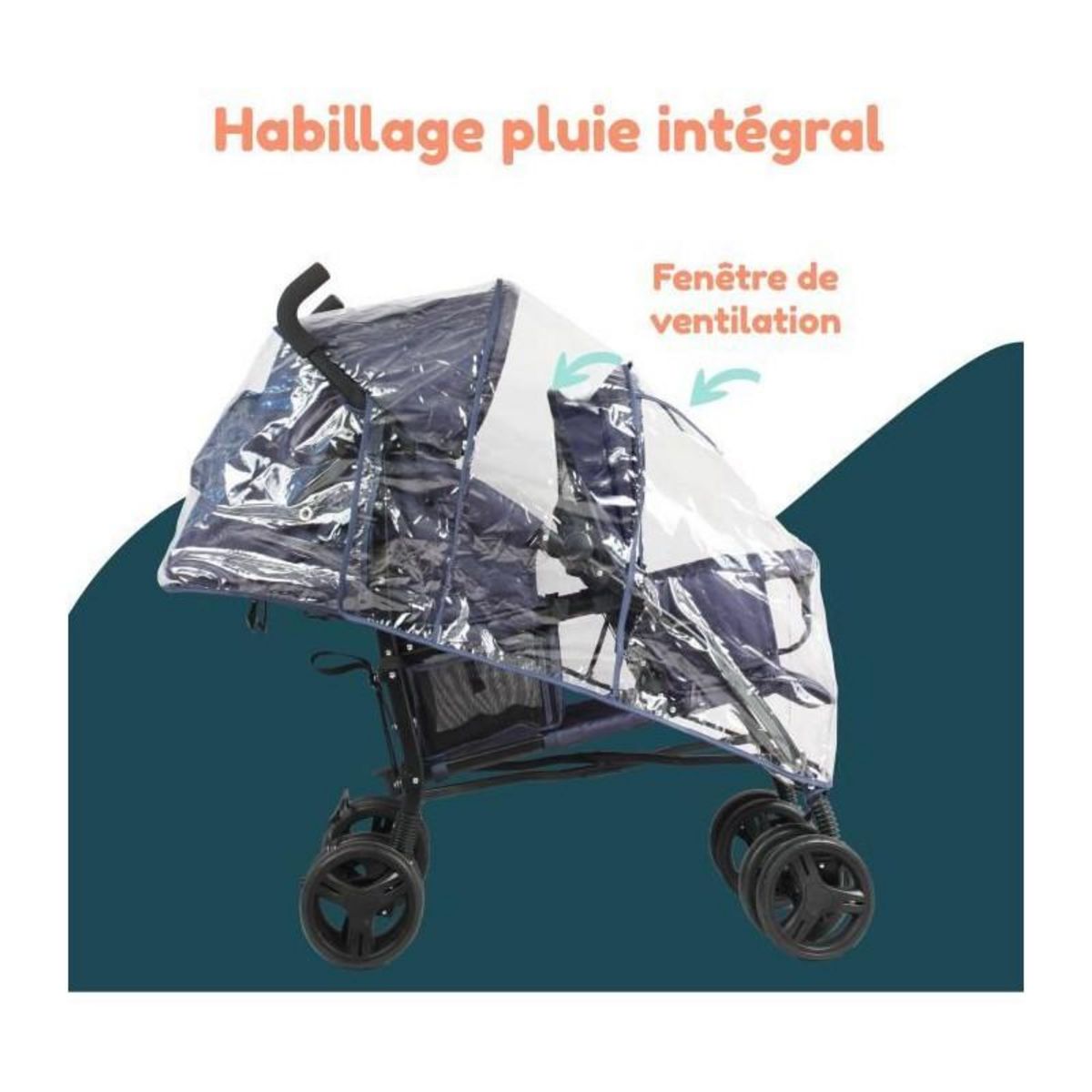 BAMBISOL Poussette canne double BAMBISOL - 6-36 mois pour le siege avant (max 15 kg) et de 0-36 mois (max 15 kg) pour le siege arriere