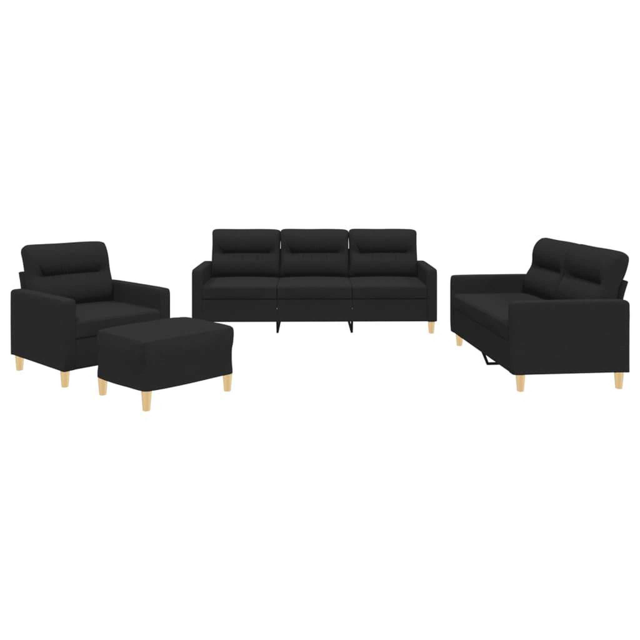 Voir la diapositive 2 : VIDAXL Ensemble de canapes 4 pcs avec coussins Noir Tissu
