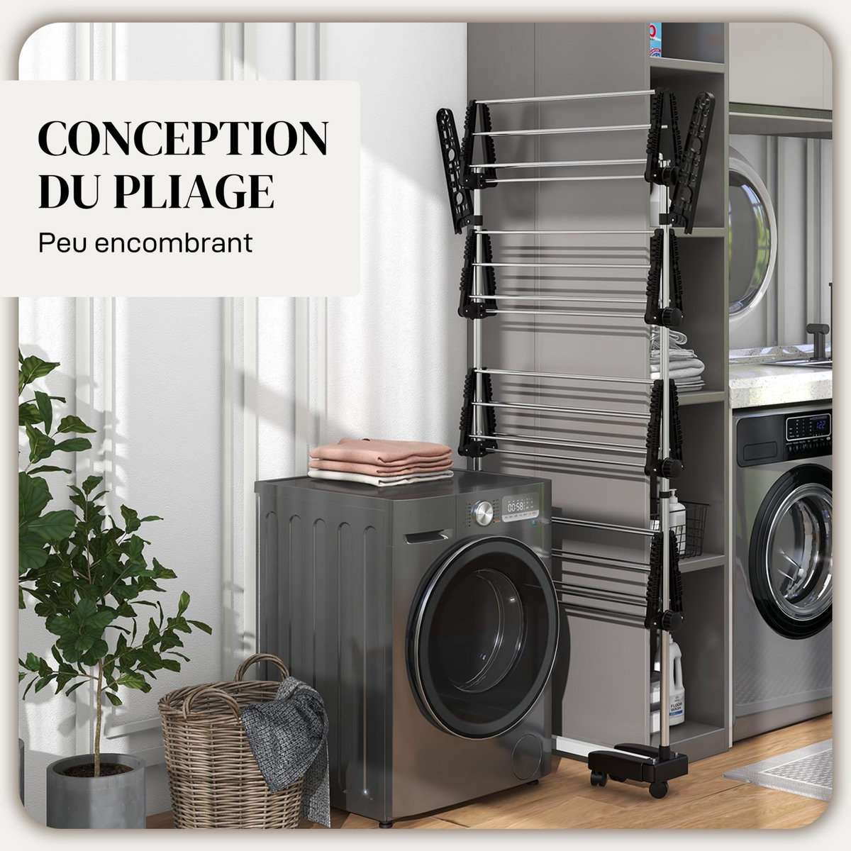 HOMCOM Séchoir à linge étendoir pliable ailes latérales 4 niveaux